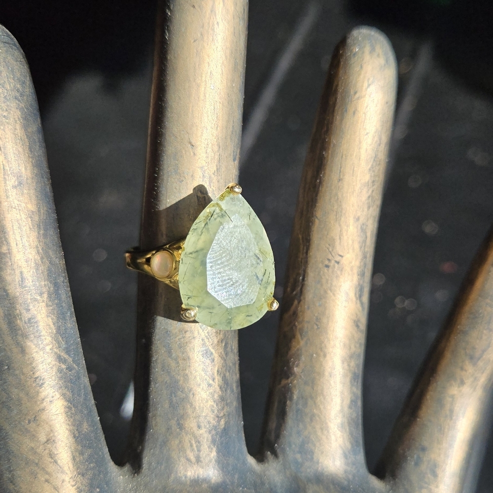 Prehnite & opal sterling & gold Ring sz7.5 - Picture 9 of 15